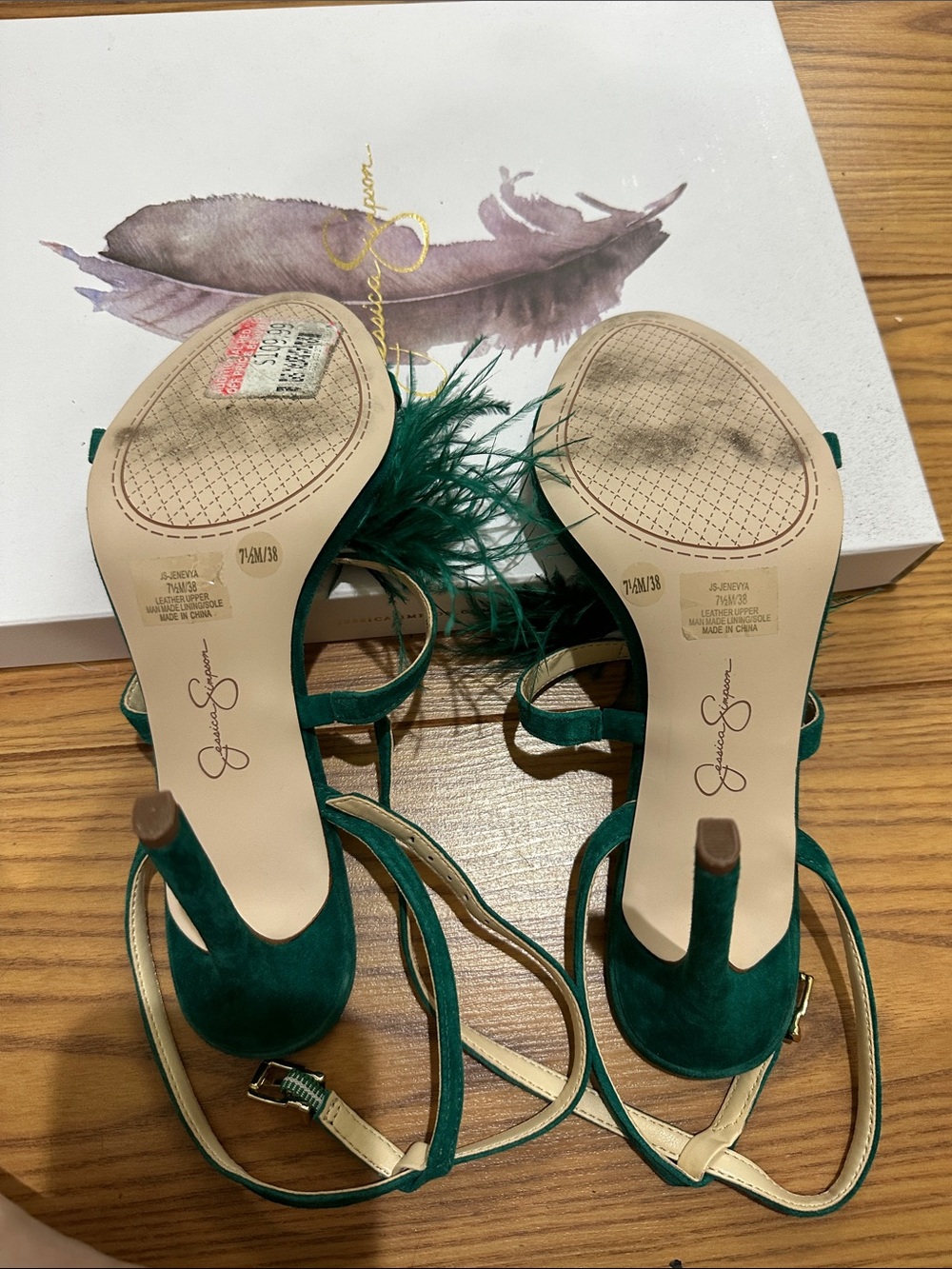 Jessica Simpson Green Feather Strap Stiletto Sandals - Picture 4 of 5